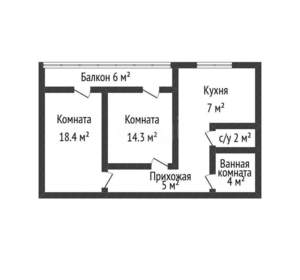2-к квартира, вторичка, 53м2, 2/5 этаж