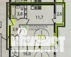 1-к квартира, вторичка, 38м2, 7/16 этаж
