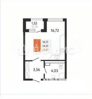 Студия квартира, вторичка, 25м2, 20/24 этаж