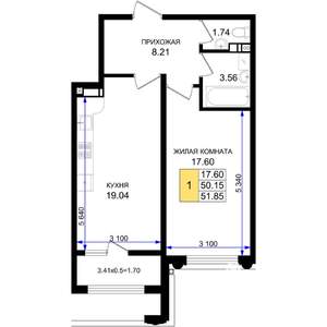 1-к квартира, вторичка, 52м2, 3/8 этаж