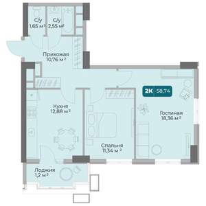 2-к квартира, вторичка, 59м2, 16/17 этаж