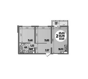 2-к квартира, вторичка, 58м2, 13/16 этаж