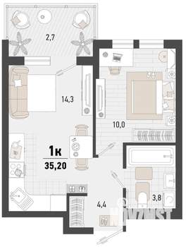 1-к квартира, вторичка, 35м2, 14/15 этаж