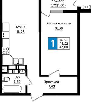 1-к квартира, вторичка, 47м2, 13/18 этаж