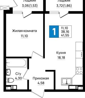 1-к квартира, вторичка, 42м2, 2/9 этаж