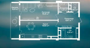 1-к квартира, вторичка, 58м2, 7/17 этаж