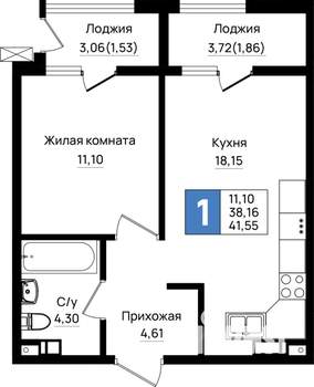 1-к квартира, вторичка, 42м2, 8/9 этаж