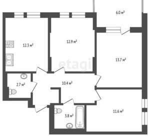 3-к квартира, вторичка, 66м2, 13/16 этаж