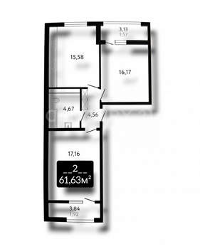 2-к квартира, вторичка, 62м2, 22/25 этаж