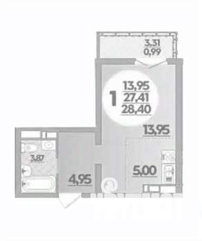 Студия квартира, вторичка, 28м2, 4/16 этаж