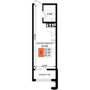 Студия квартира, строящийся дом, 27м2, 8/8 этаж
