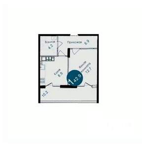 1-к квартира, вторичка, 43м2, 1/14 этаж