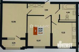 2-к квартира, вторичка, 56м2, 23/24 этаж