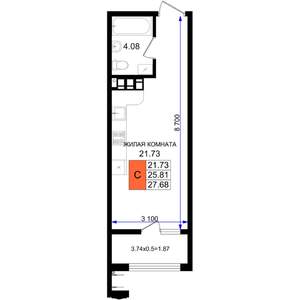 Студия квартира, вторичка, 28м2, 5/8 этаж