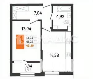 1-к квартира, вторичка, 43м2, 8/25 этаж