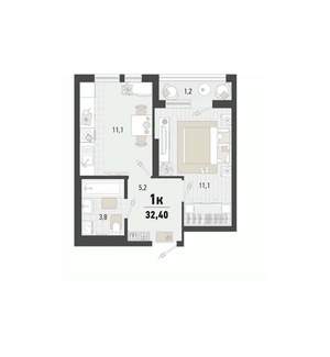 1-к квартира, вторичка, 32м2, 12/15 этаж
