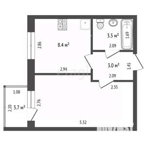 1-к квартира, вторичка, 28м2, 3/3 этаж
