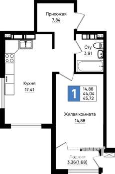 1-к квартира, вторичка, 46м2, 17/18 этаж