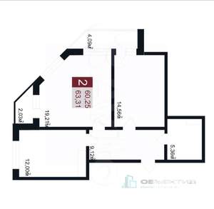 2-к квартира, сданный дом, 60м2, 9/12 этаж