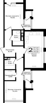 2-к квартира, вторичка, 69м2, 5/9 этаж