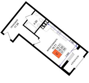Студия квартира, вторичка, 38м2, 3/8 этаж