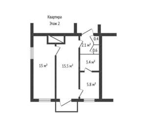 2-к квартира, вторичка, 43м2, 2/2 этаж