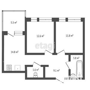 2-к квартира, вторичка, 52м2, 4/15 этаж