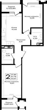 2-к квартира, вторичка, 64м2, 4/9 этаж