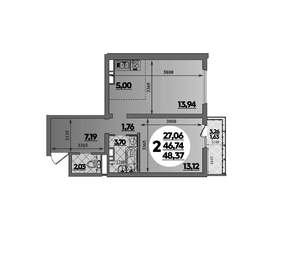 1-к квартира, вторичка, 48м2, 7/16 этаж