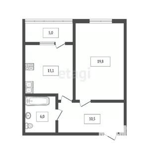 1-к квартира, вторичка, 49м2, 2/3 этаж