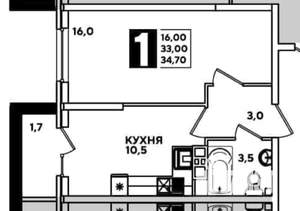 1-к квартира, вторичка, 35м2, 9/21 этаж