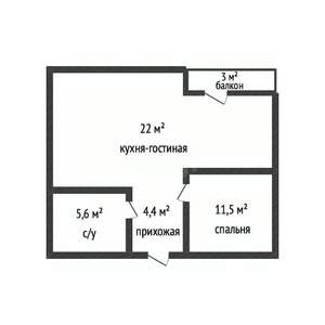 1-к квартира, вторичка, 44м2, 3/23 этаж