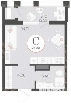 Студия квартира, вторичка, 24м2, 3/9 этаж