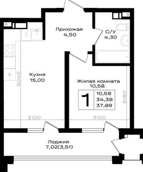 1-к квартира, вторичка, 38м2, 2/9 этаж