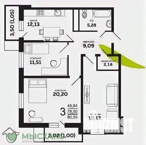 3-к квартира, вторичка, 80м2, 12/16 этаж
