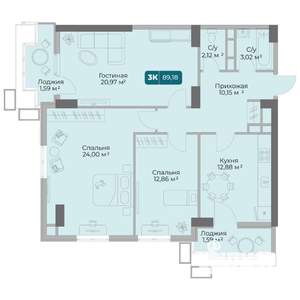 3-к квартира, вторичка, 89м2, 6/17 этаж