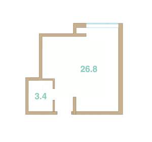 Студия квартира, вторичка, 30м2, 2/8 этаж