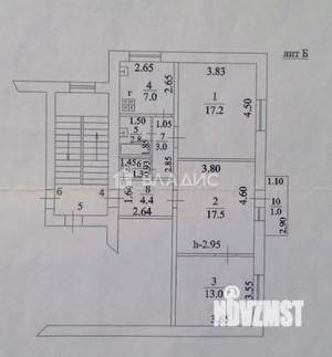 3-к квартира, вторичка, 66м2, 2/2 этаж