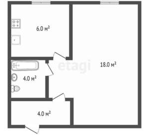 1-к квартира, вторичка, 32м2, 1/4 этаж