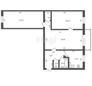3-к квартира, вторичка, 57м2, 5/5 этаж