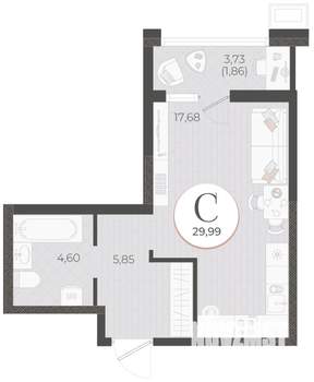 Студия квартира, вторичка, 30м2, 1/9 этаж