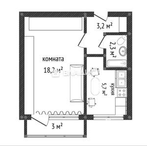 1-к квартира, вторичка, 32м2, 3/5 этаж