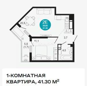 1-к квартира, вторичка, 40м2, 8/25 этаж