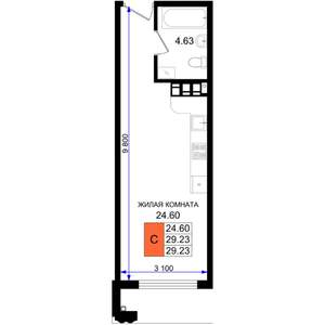 Студия квартира, вторичка, 29м2, 2/8 этаж