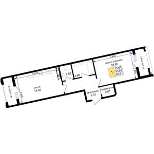 1-к квартира, вторичка, 58м2, 7/8 этаж
