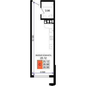 Студия квартира, строящийся дом, 29м2, 2/8 этаж