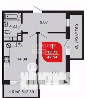 1-к квартира, сданный дом, 47м2, 12/16 этаж