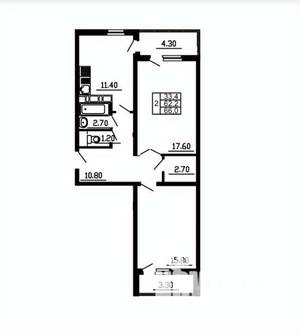 2-к квартира, вторичка, 64м2, 9/16 этаж