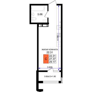 Студия квартира, вторичка, 29м2, 5/8 этаж