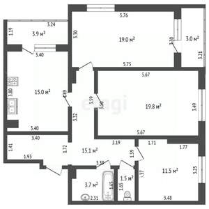 3-к квартира, вторичка, 86м2, 2/14 этаж